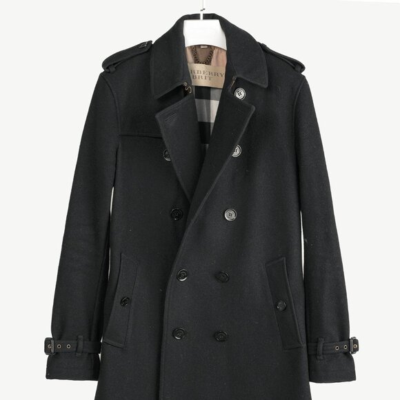 Burberry Black Wool-Blend Double-Breasted Pea Coat - Picture 1 of 12
